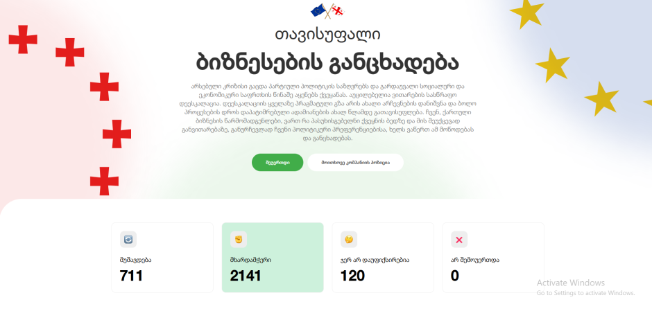2 100-ზე მეტი კომპანია ახალ არჩევნებსა და დაკავებულების გათავისუფლებას ითხოვს